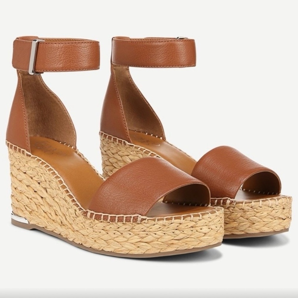 Franco Sarto Clemens Wedge Espadrille Sandals with Ankle Strap - cognac